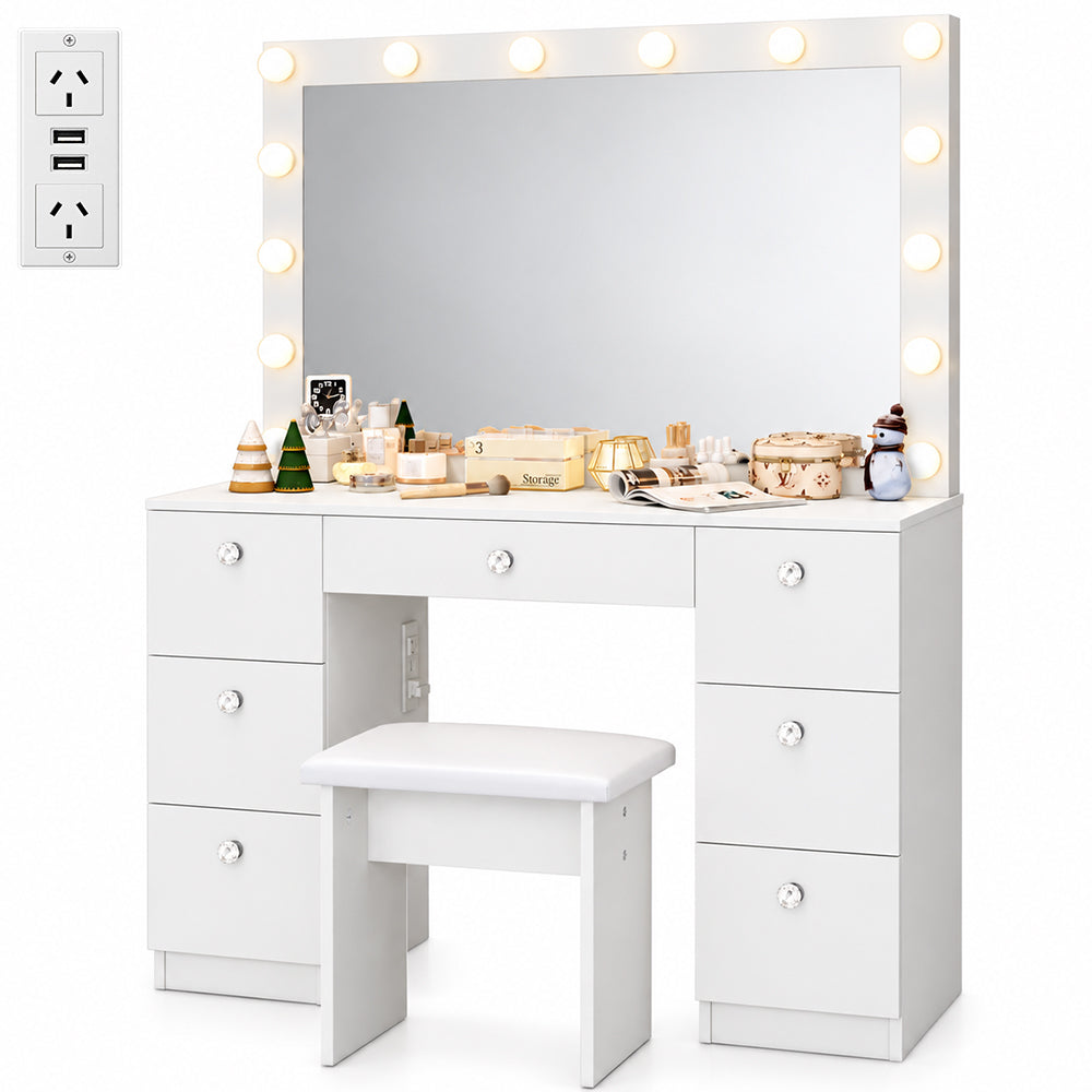Ziva Dressing Table with Drawers and Lighted Mirror
