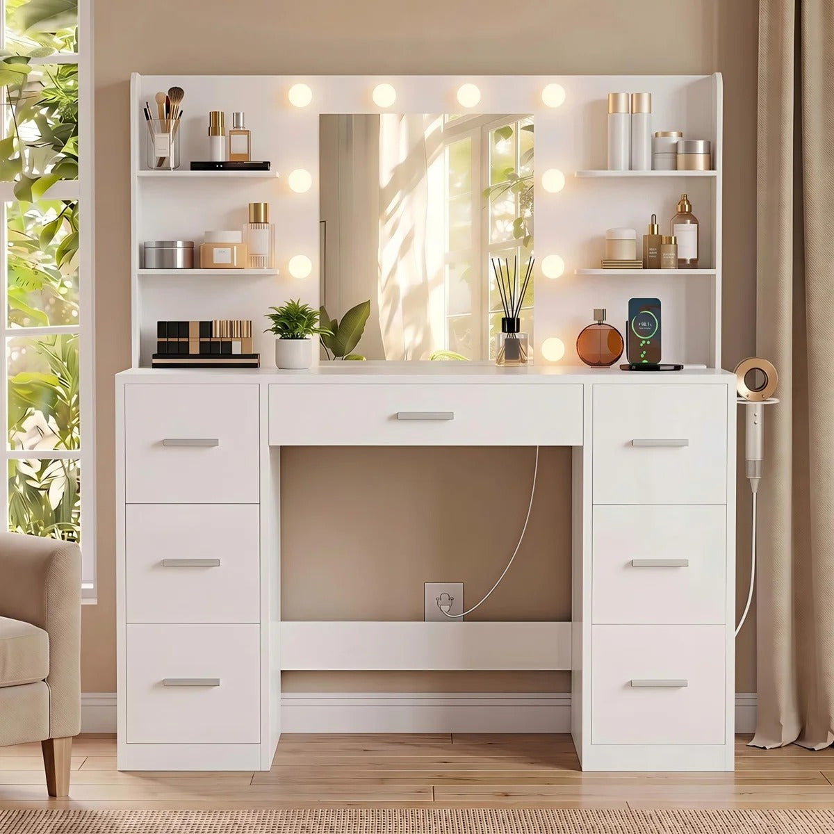 Ziva LED Dressing Table - White