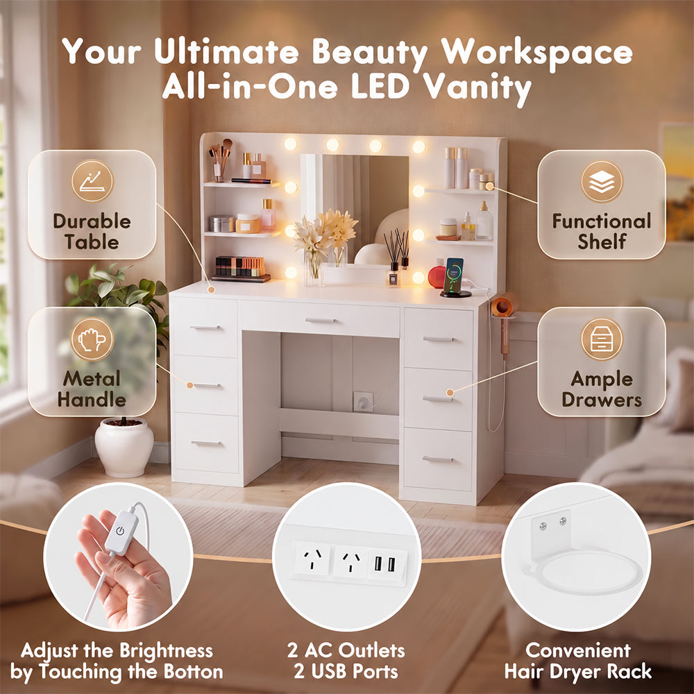 Ziva LED Dressing Table - White