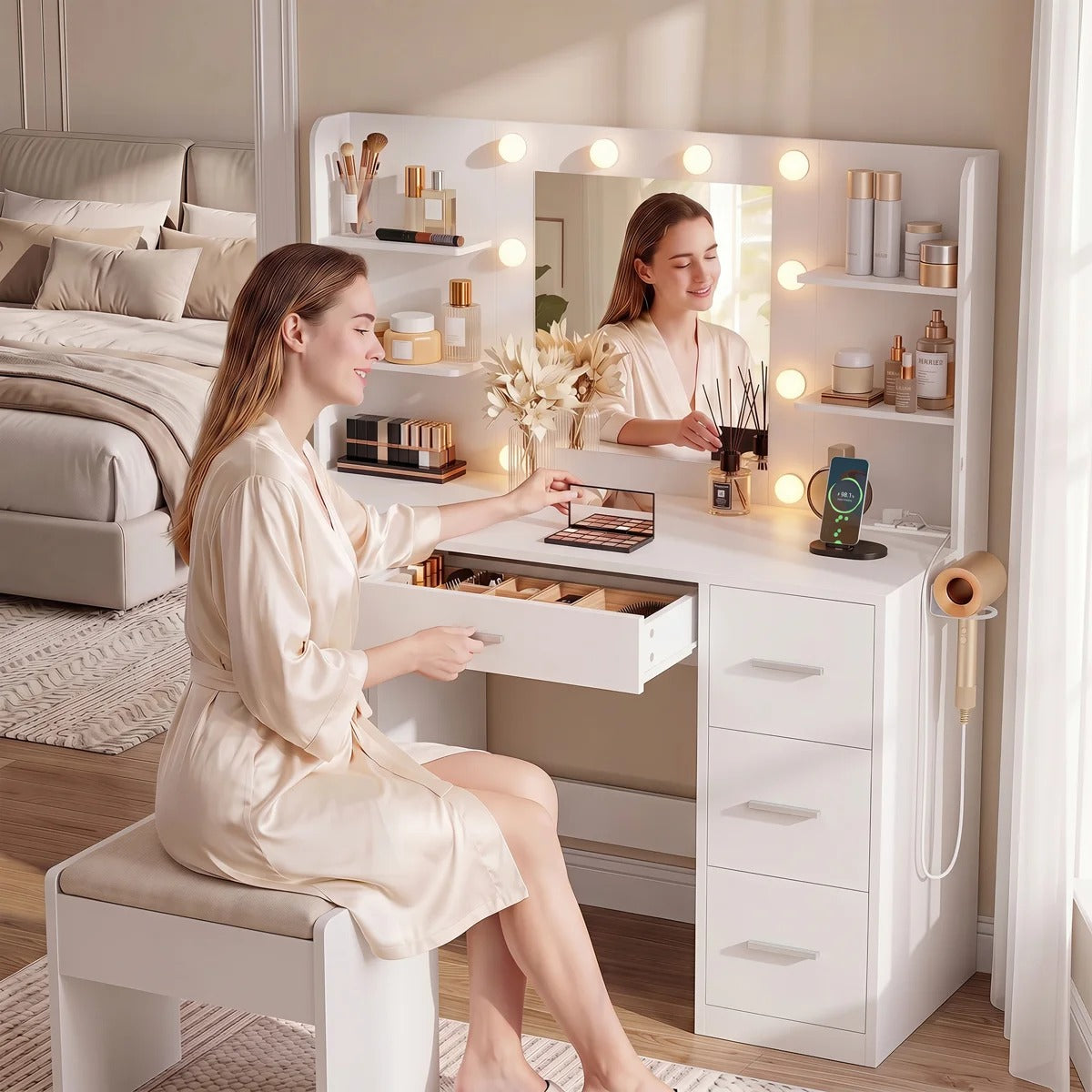 Ziva LED Dressing Table - White