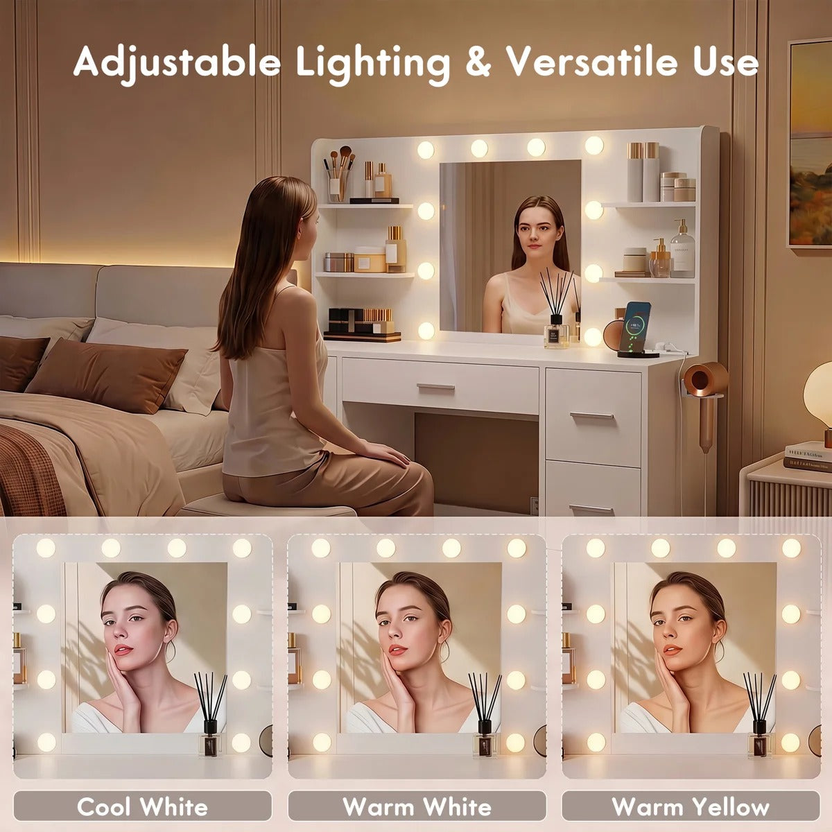Ziva LED Dressing Table - White