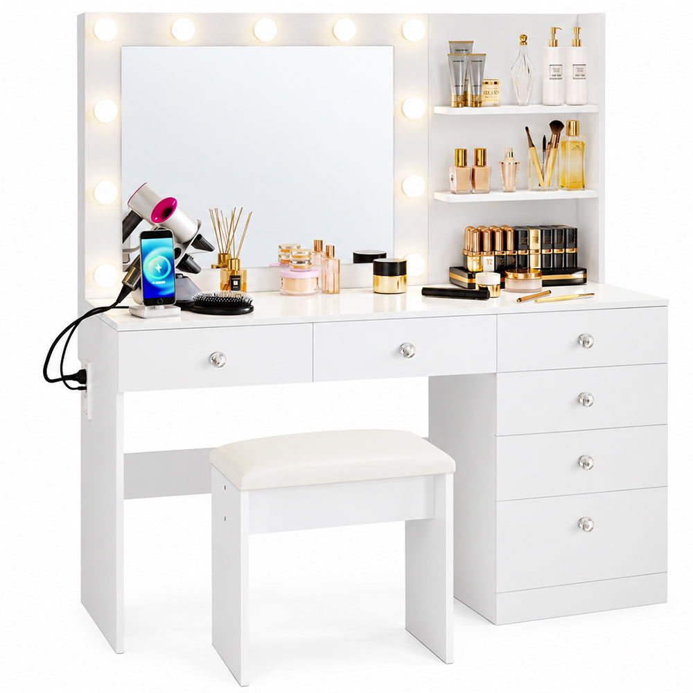 ZiVa Vanity Dressing Table with HD Mirror, Hollywood Lights & Charging Station
