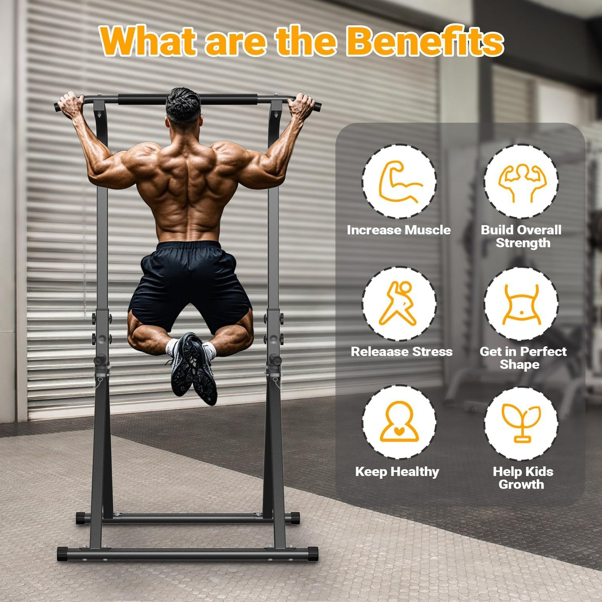 Free Standing Dip Station Power Tower Pull Up Bar Foldable