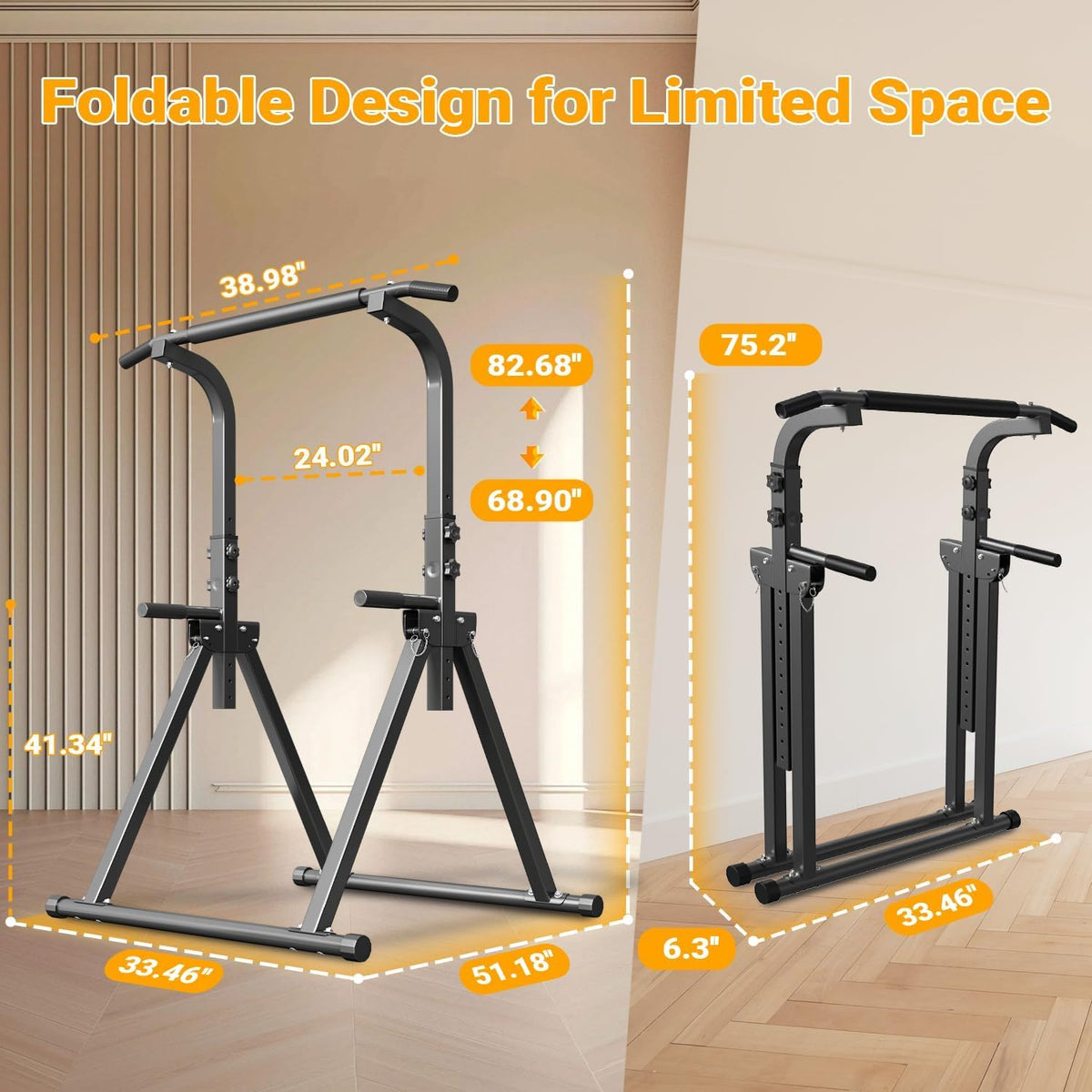 Free Standing Dip Station Power Tower Pull Up Bar Foldable