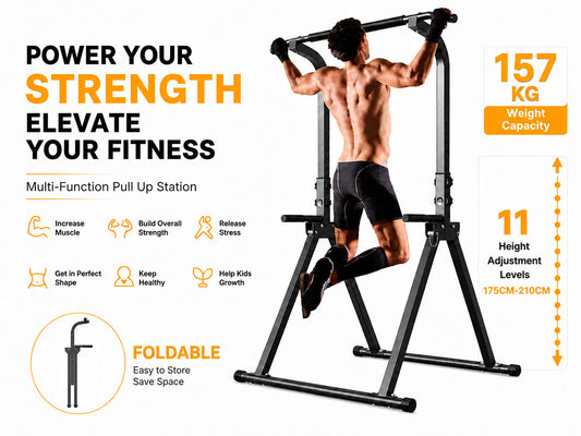 Free Standing Dip Station Power Tower Pull Up Bar Foldable
