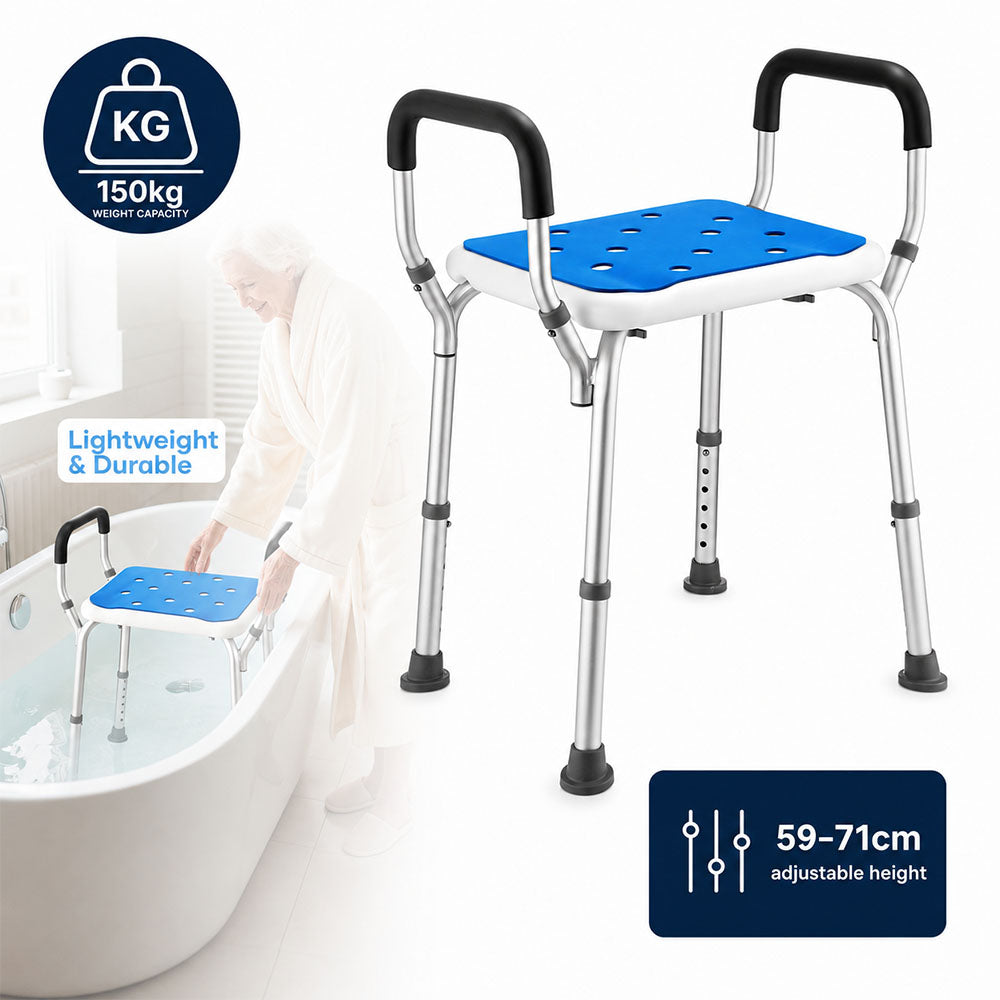 Adjustable Shower Chair Seat Bath Stool with Padded Armrests