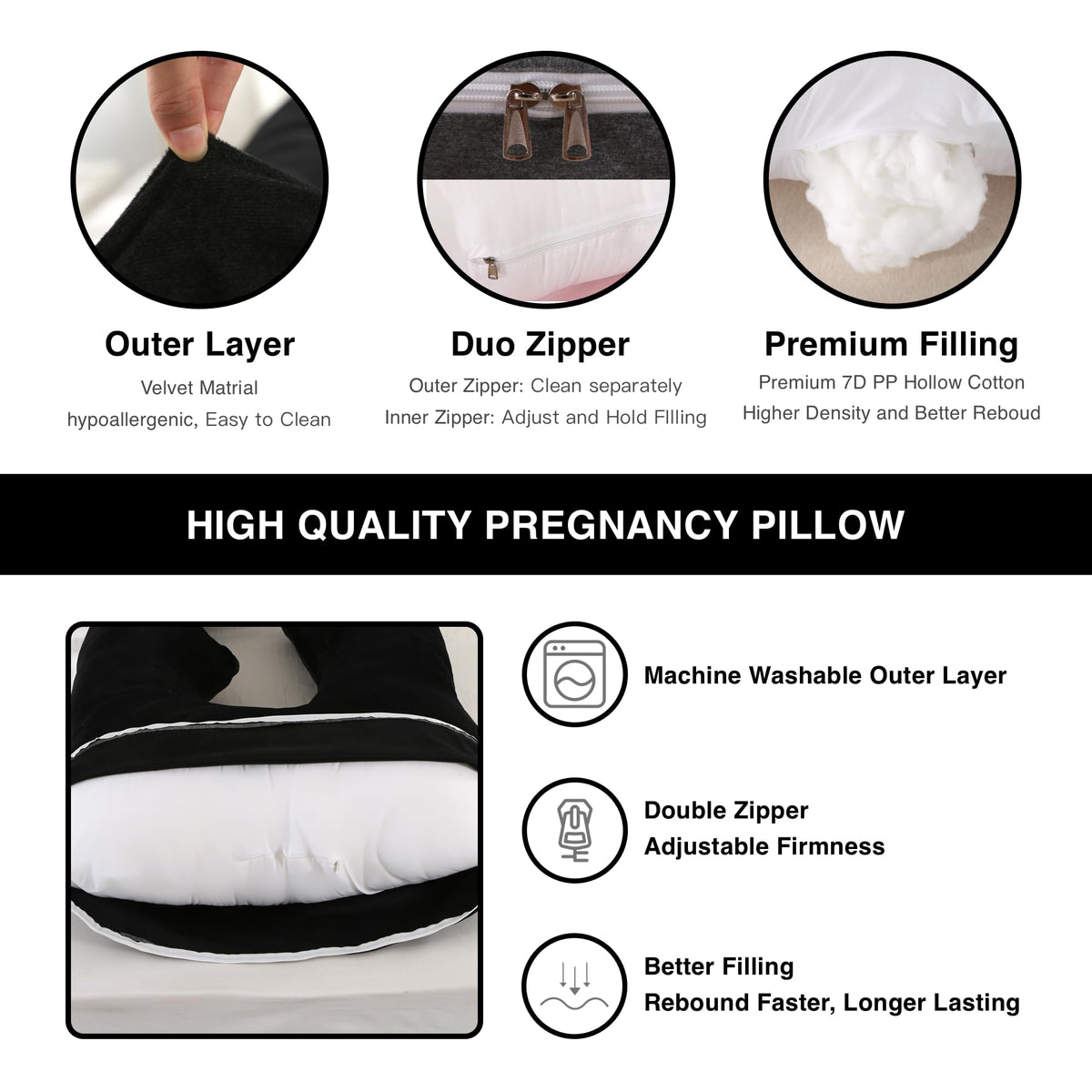 Pregnancy Pillow U-Shaped Full Length Body Support