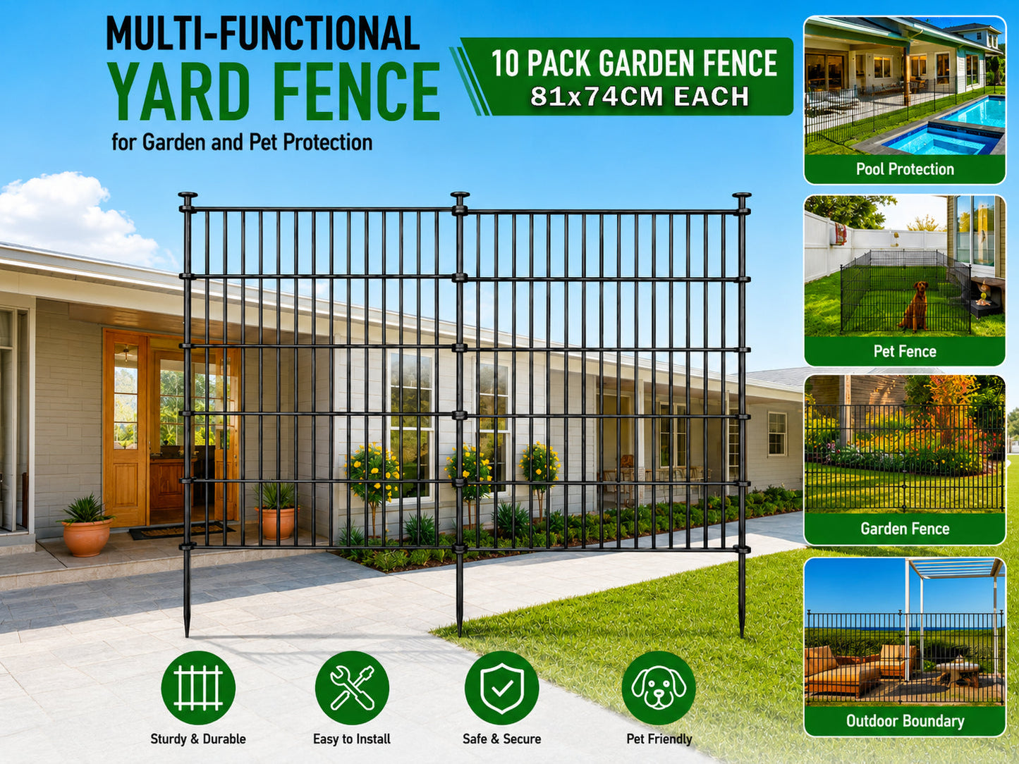 10 Pack Metal Garden Barrier Fence Animal Fence Panels,Garden Border