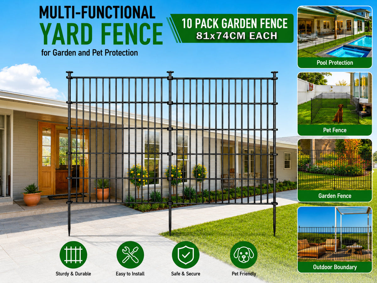 10 Pack Metal Garden Barrier Fence Animal Fence Panels,Garden Border