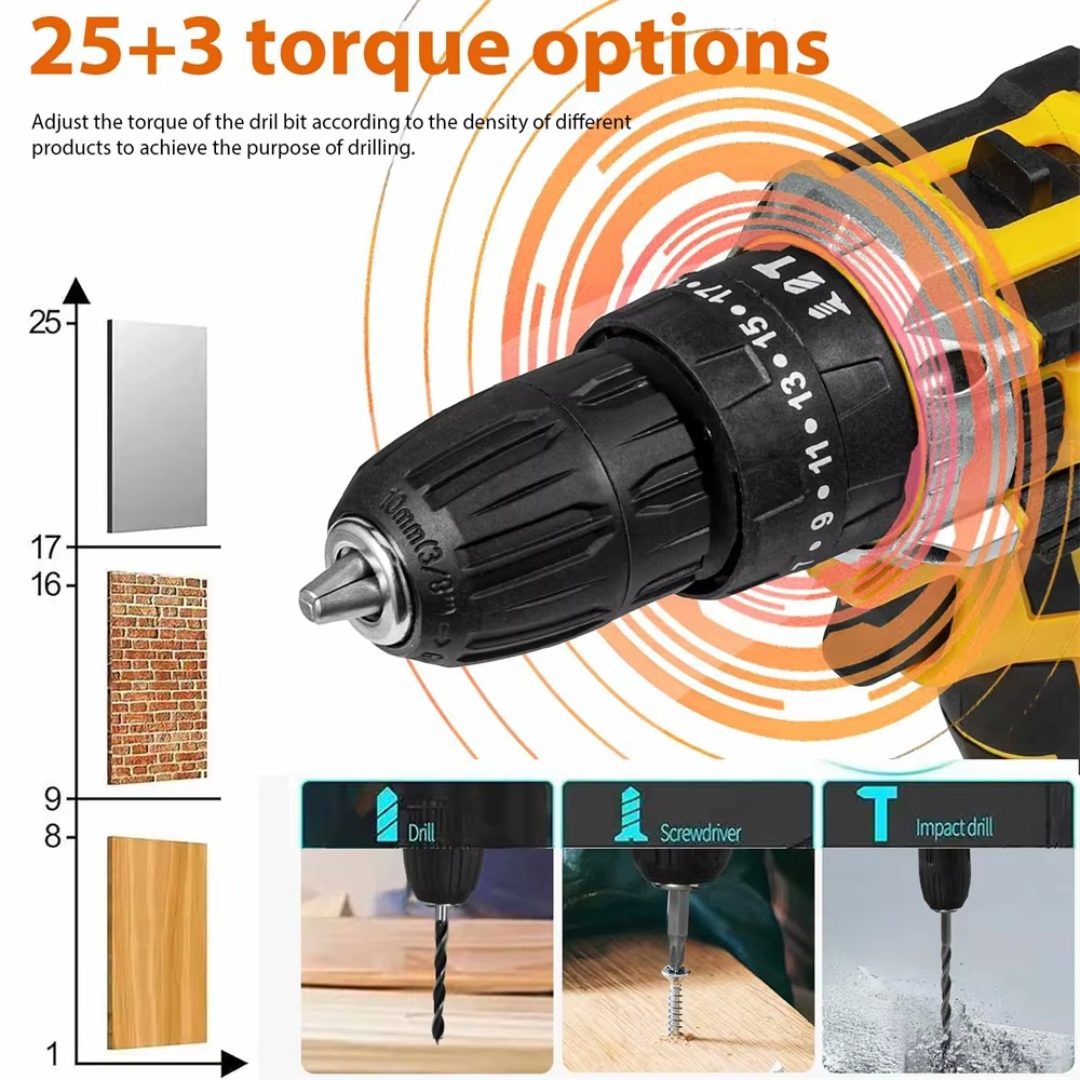 Cordless Impact Electric Drill Driver with Battery