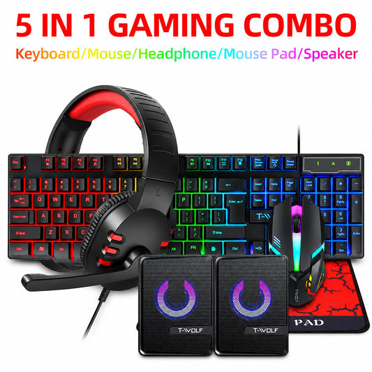 Gaming Keyboard Mouse Headphone Speaker Combo