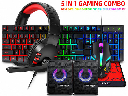 Gaming Keyboard Mouse Headphone Speaker Combo