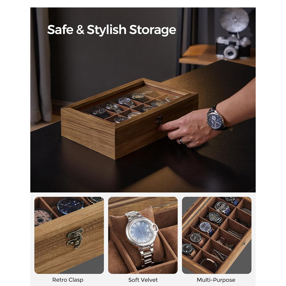 12 Slot Watch Box Organiser- Rustic Walnut