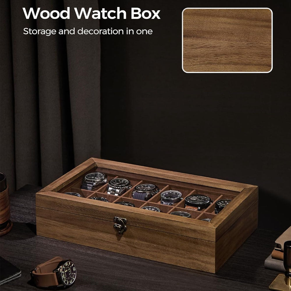 12 Slot Watch Box Organiser- Rustic Walnut