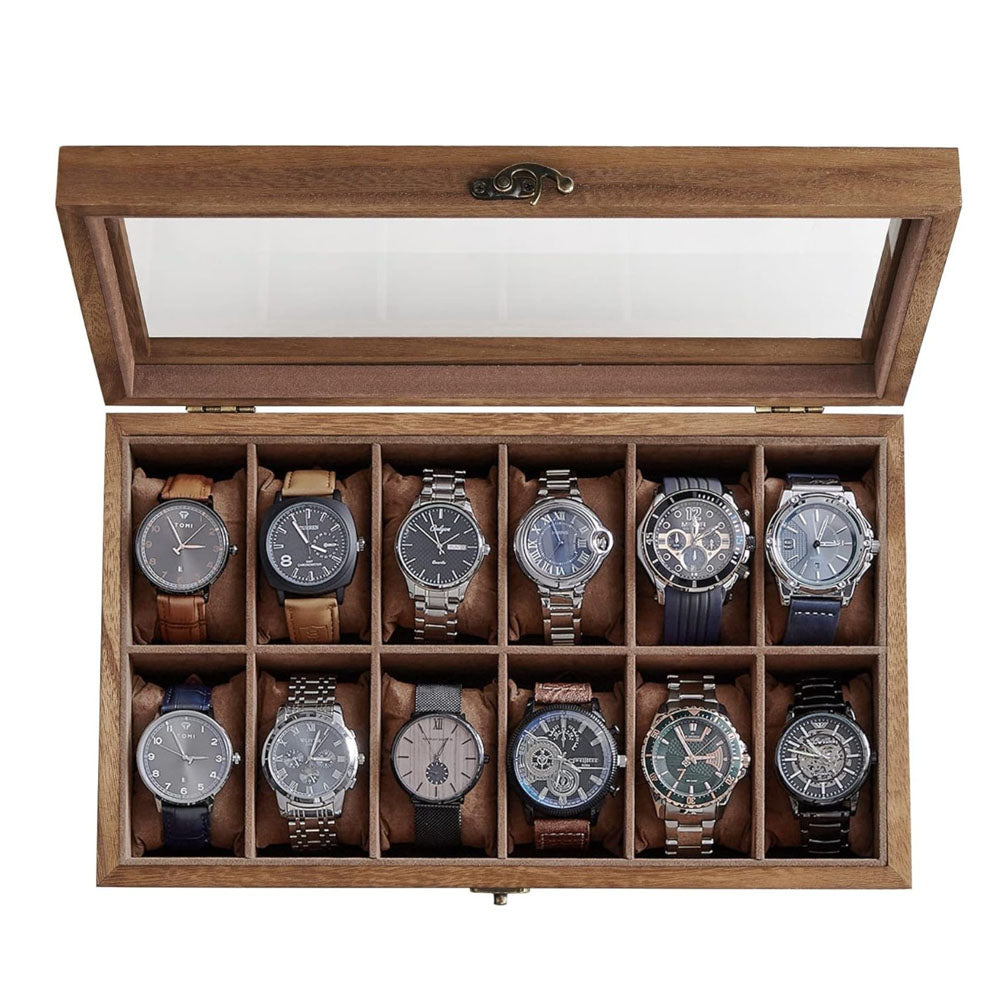 12 Slot Watch Box Organiser- Rustic Walnut