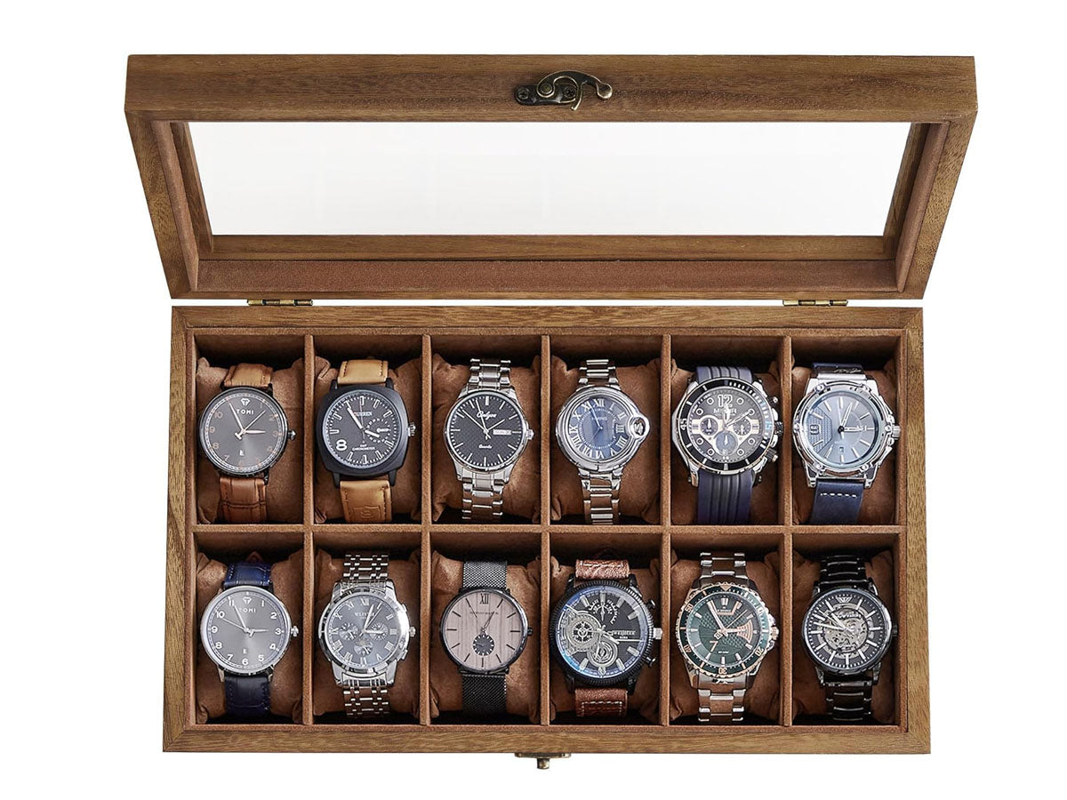 12 Slot Watch Box Organiser- Rustic Walnut