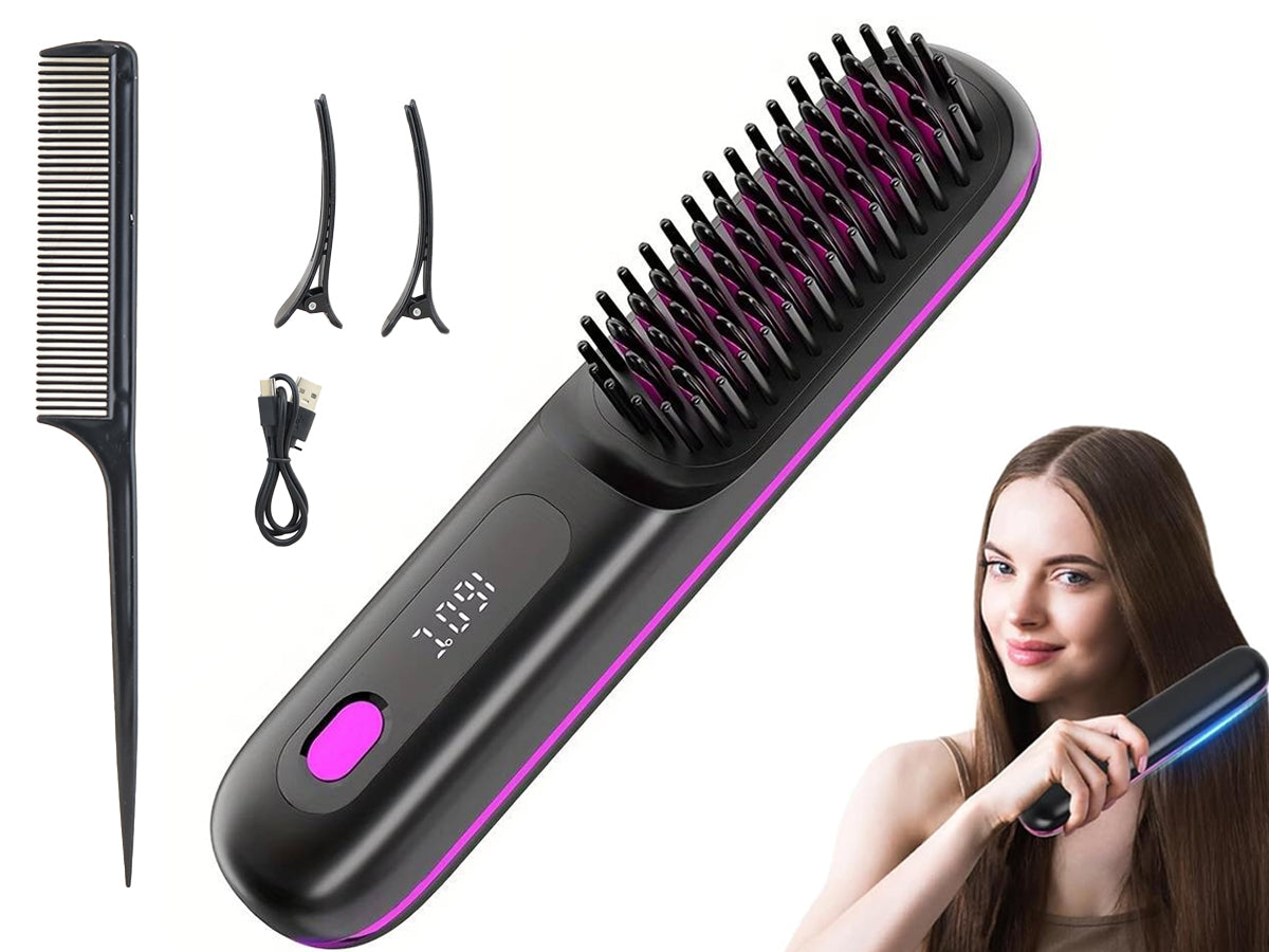 Cordless LCD Hair Straightening Brush