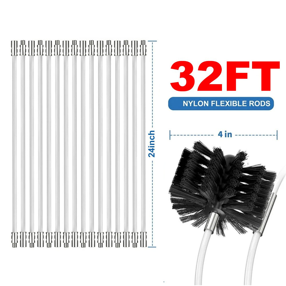 Chimney Cleaning Brush Kit for Fireplace & Flue with Extendable Rods