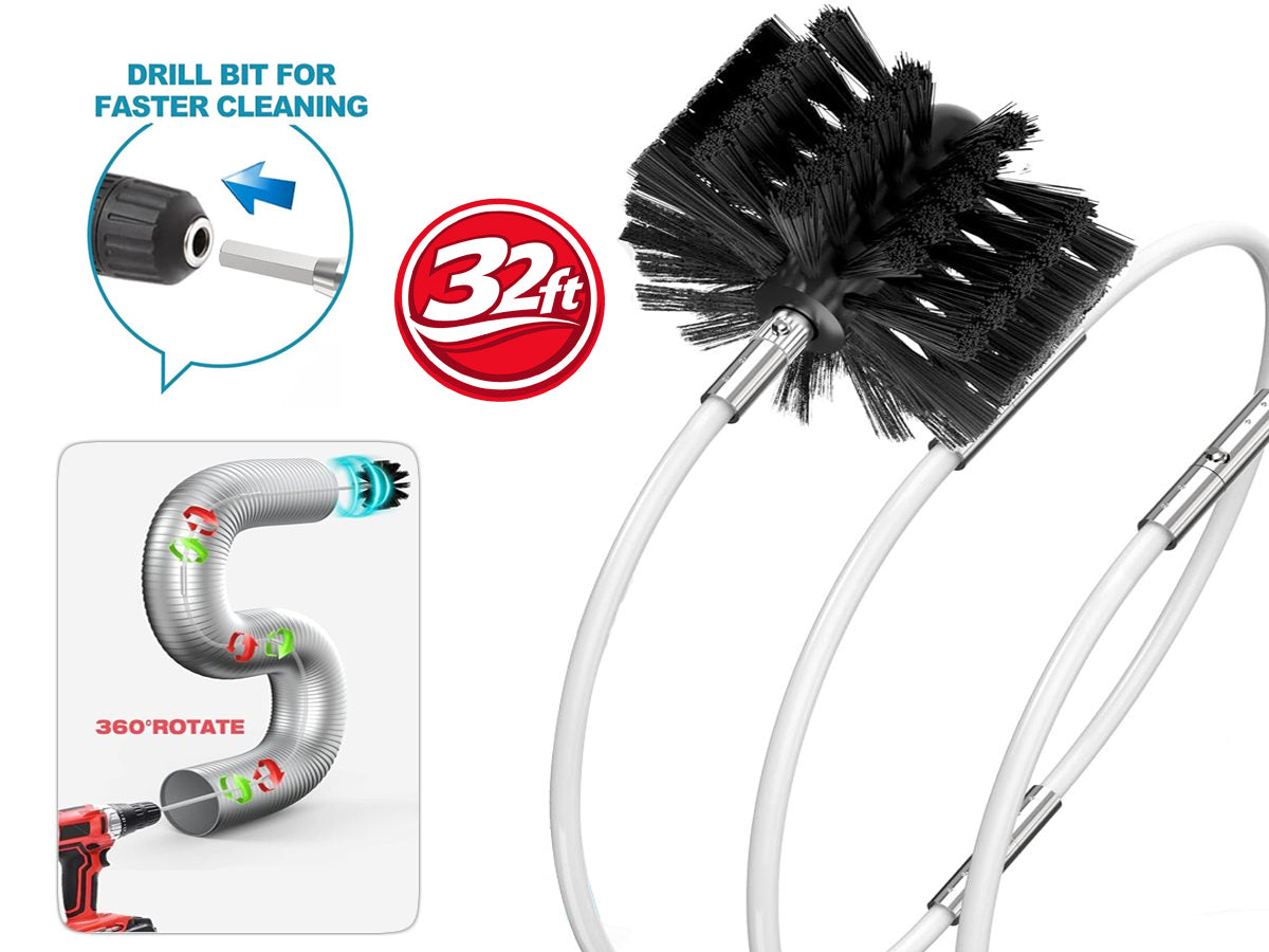 Chimney Cleaning Brush Kit for Fireplace & Flue with Extendable Rods