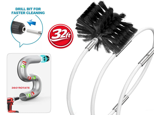 Chimney Cleaning Brush Kit for Fireplace & Flue with Extendable Rods