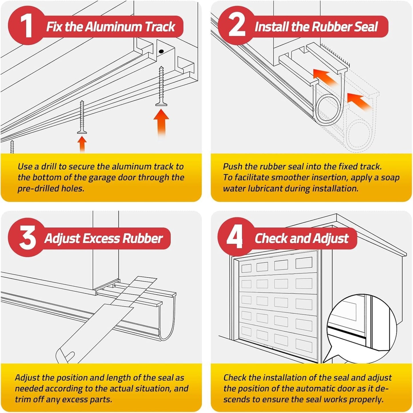 5M Garage Door Bottom Seal with Pre-drilled Aluminum Track Retainer Base Kit