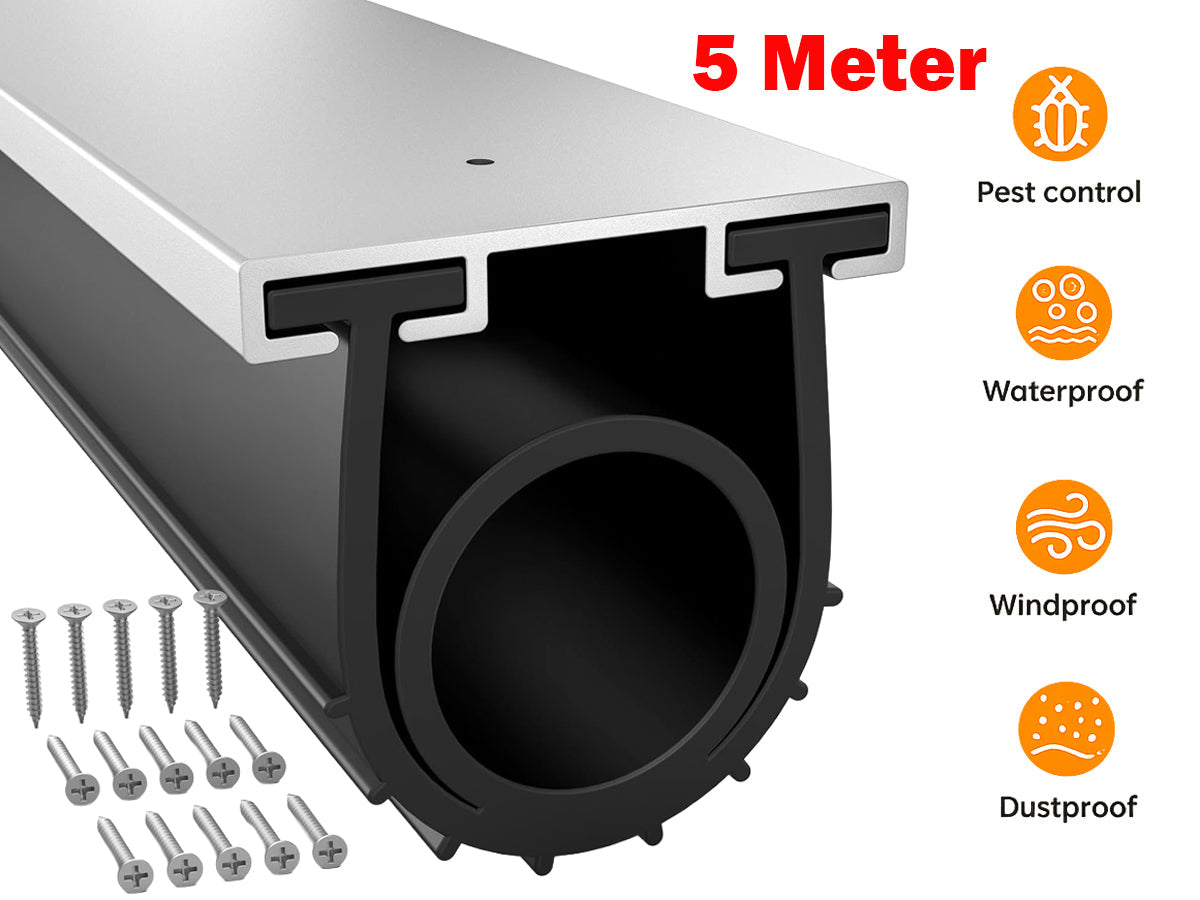 5M Garage Door Bottom Seal with Pre-drilled Aluminum Track Retainer Base Kit