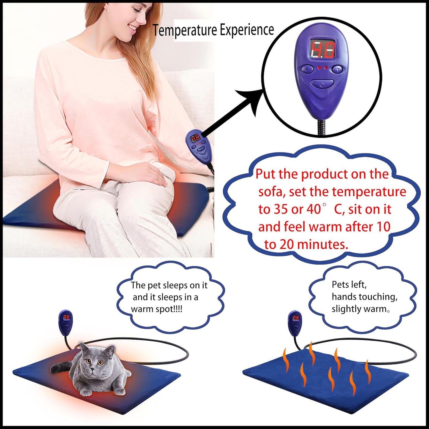 Electric Pet Heat Pad Heating Mat Heated Blanket Dog Cat Bed Thermal Protection Timer with 2 Cloth Covers