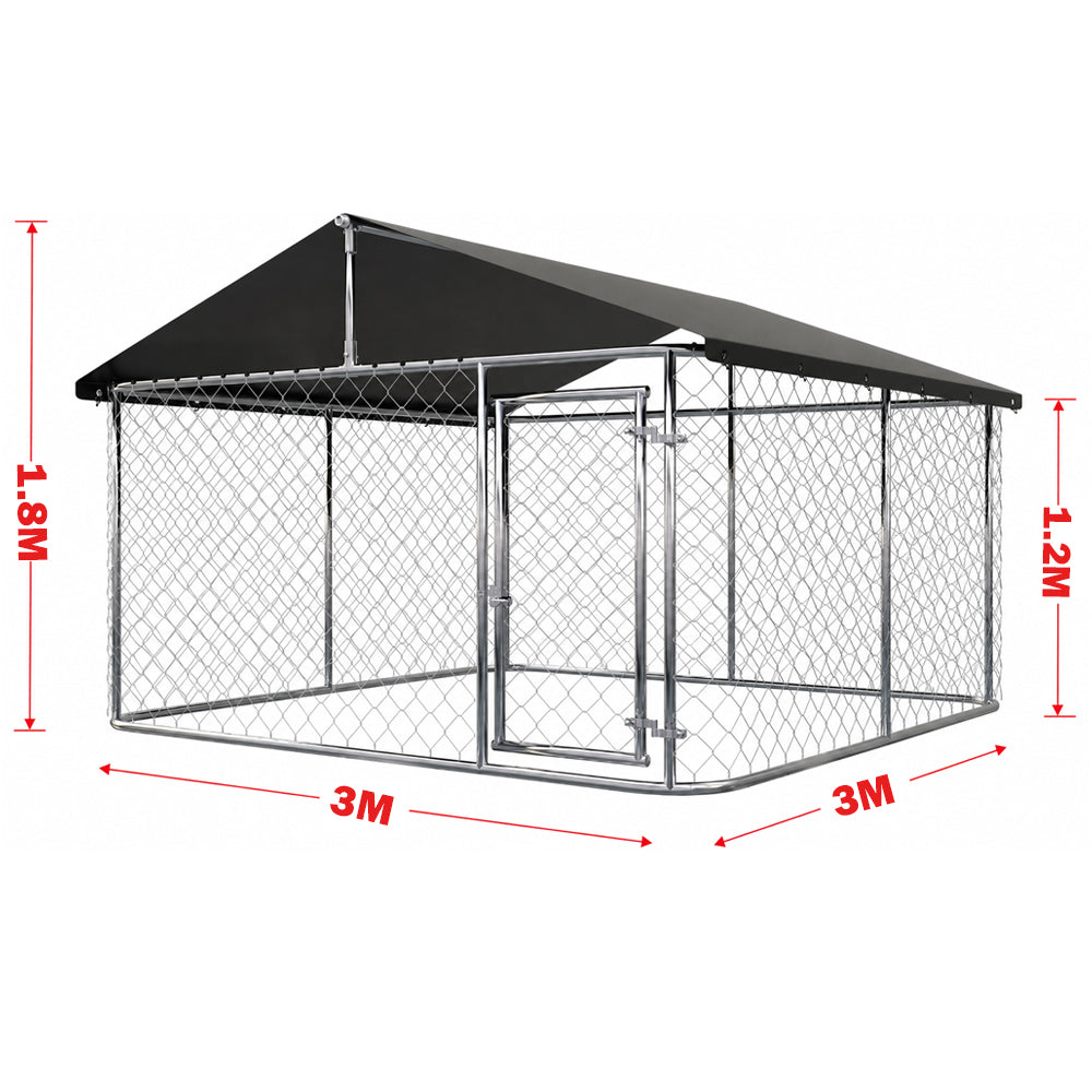 Outdoor Dog Run with Shade Sail 3 x 3 x 1.8m
