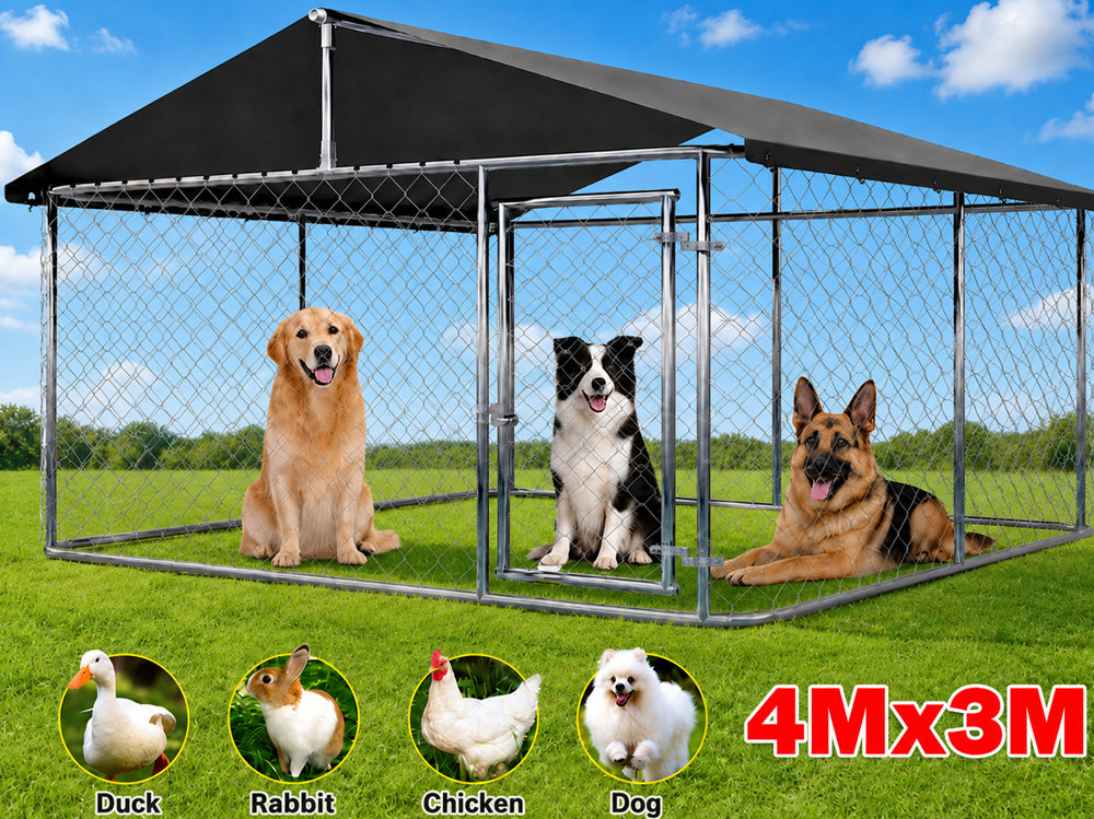 Outdoor Dog Run with Shade Sail 4x3x1.8m