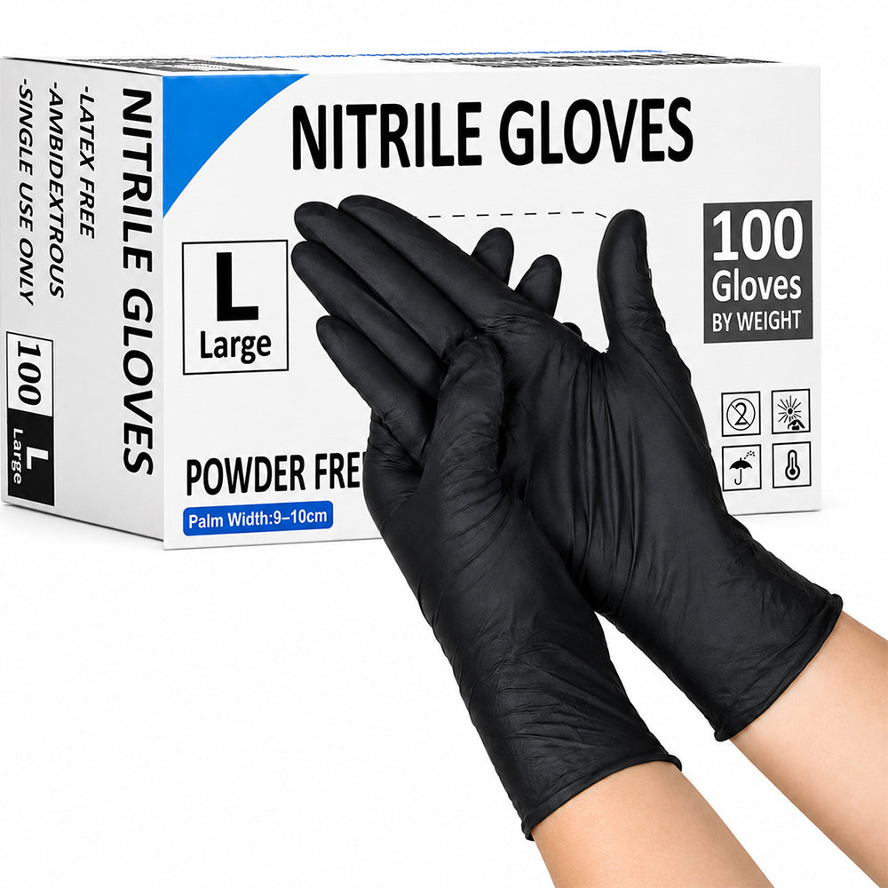 100x Disposable Nitrile Gloves Black - Large