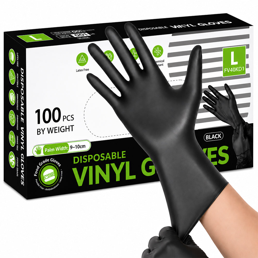 100x Disposable Nitrile Gloves Black - Large