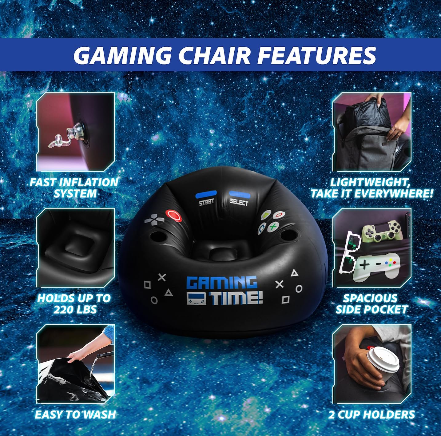 Inflatable Gaming Chair Portable Lounge Chair with Cup Holder