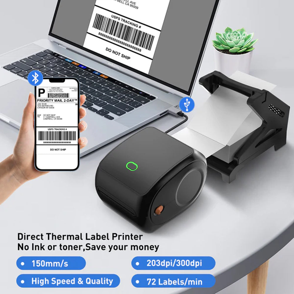 Portable Thermal Label Printer USB & Bluetooth Direct Thermal, High-Speed Printing
