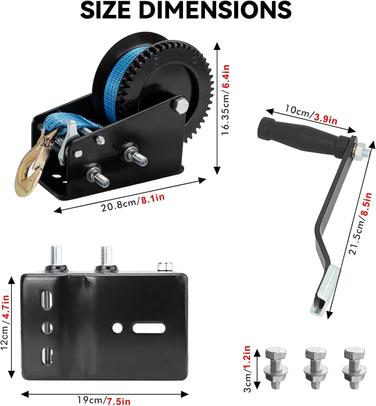 Boat Trailer Winch 3500lb Dual Speed 10m Strap Hand Winch