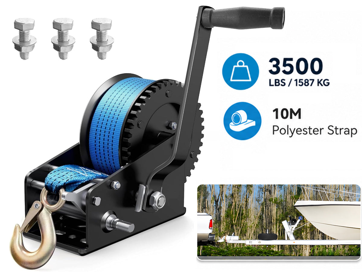 Boat Trailer Winch 3500lb Dual Speed 10m Strap Hand Winch
