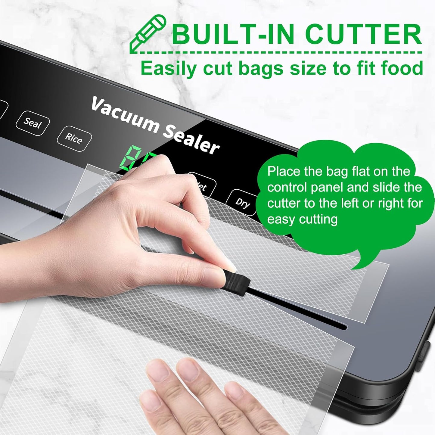 Vacuum Food Sealer Machine with Built-In Cutter