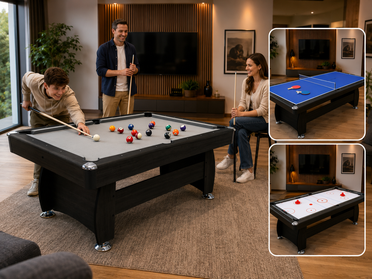 3 in 1 Pool Table Hockey Tennis Table – 7FT 18mm MDF Multi-Game Table with Electronic Hockey Puck