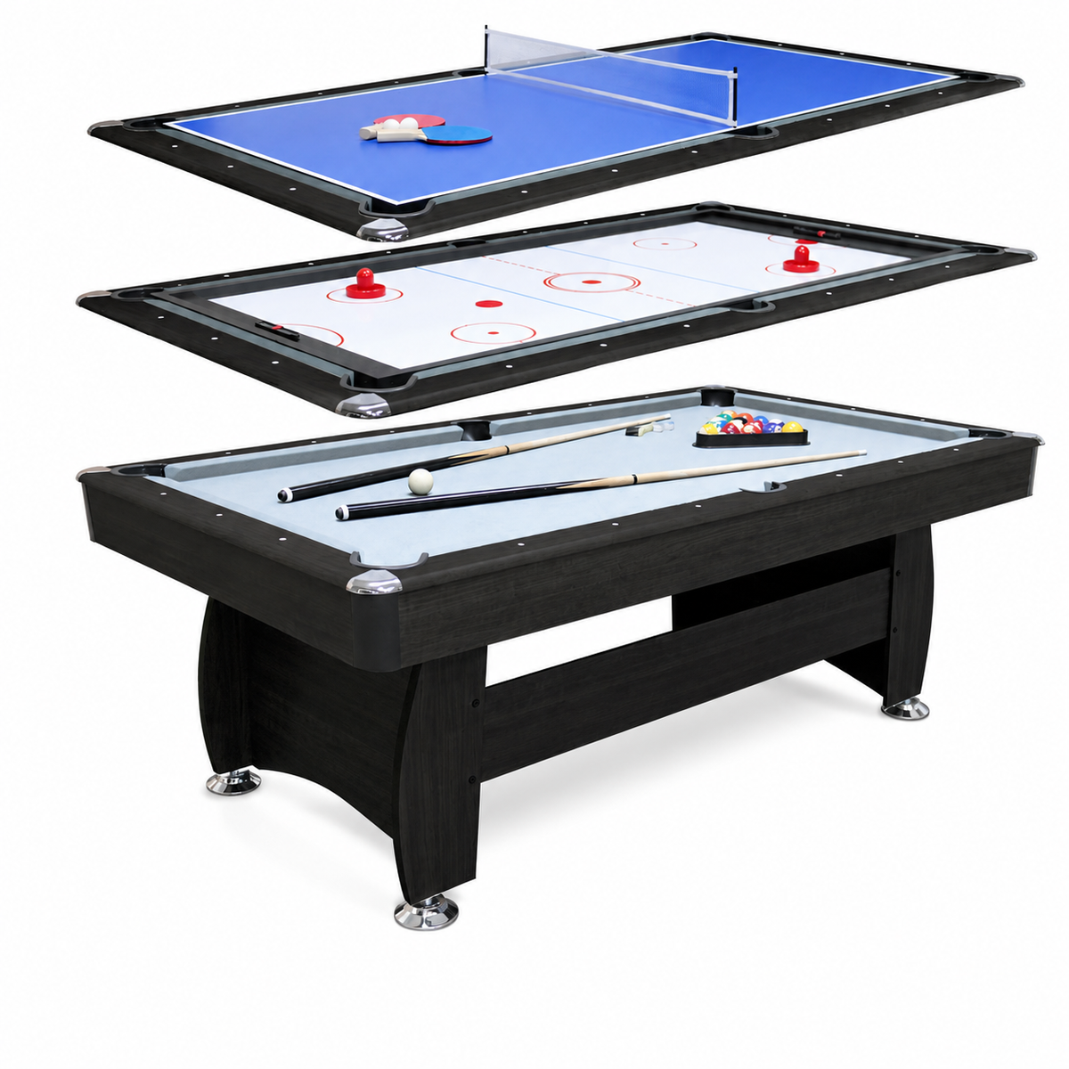 3 in 1 Pool Table Hockey Tennis Table – 7FT 18mm MDF Multi-Game Table with Electronic Hockey Puck