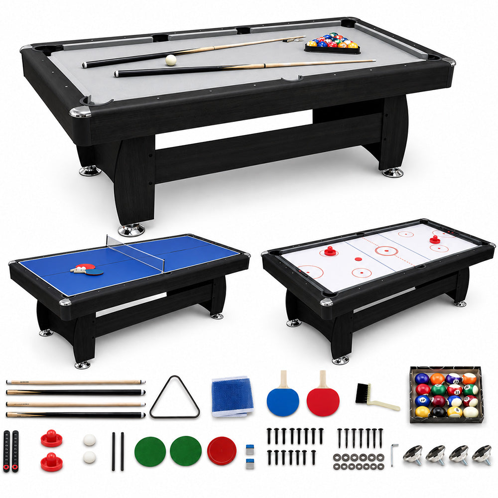3 in 1 Pool Table Hockey Tennis Table – 7FT 18mm MDF Multi-Game Table with Electronic Hockey Puck