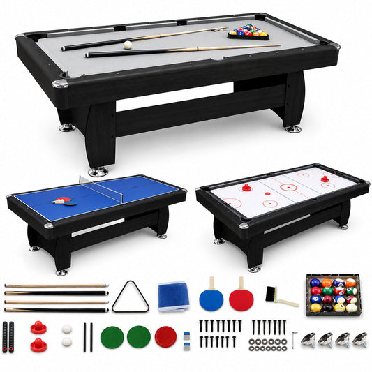 3 in 1 Pool Table Hockey Tennis Table – 7FT 18mm MDF Multi-Game Table with Electronic Hockey Puck