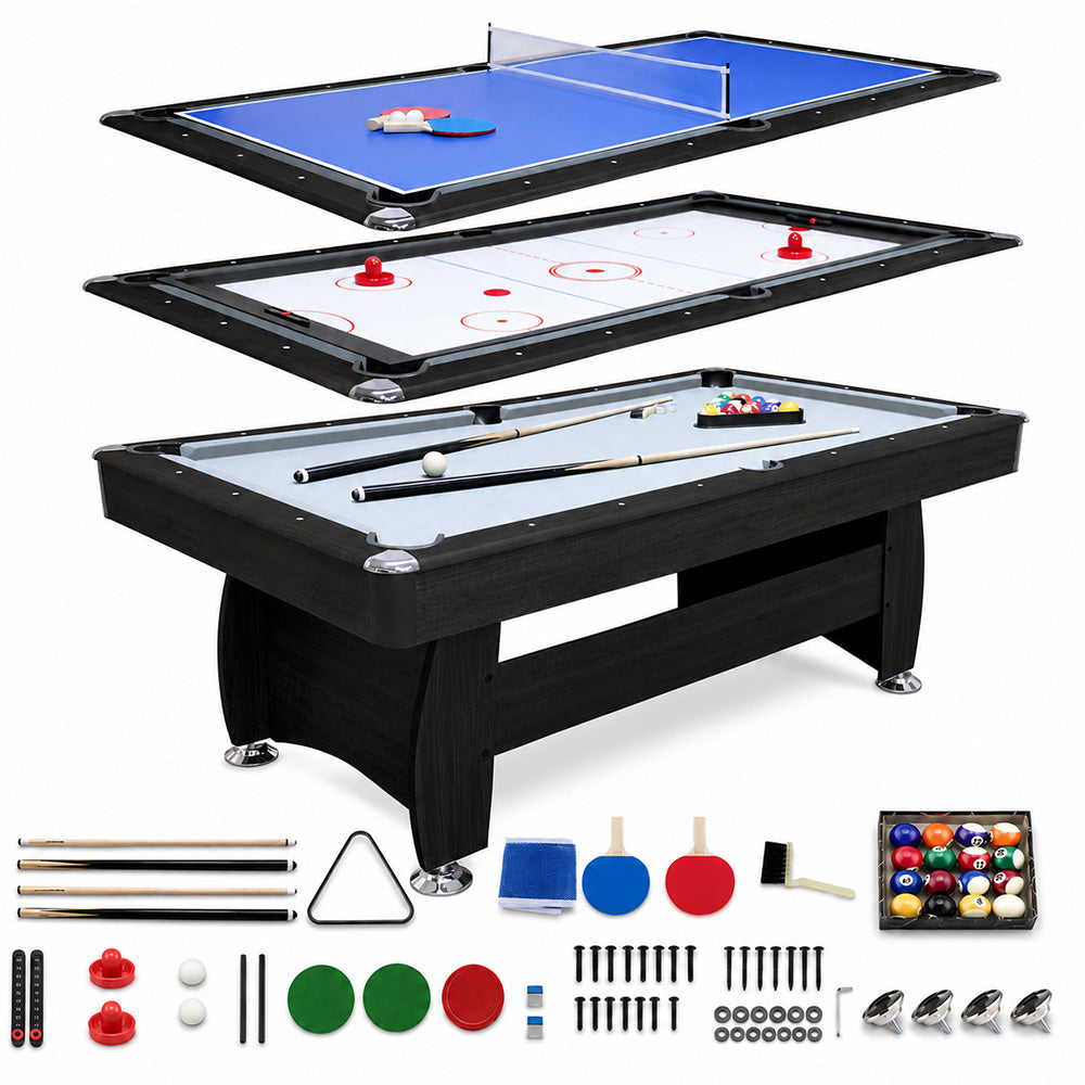 3 in 1 Pool Table Hockey Tennis Table – 7FT 18mm MDF Multi-Game Table with Electronic Hockey Puck