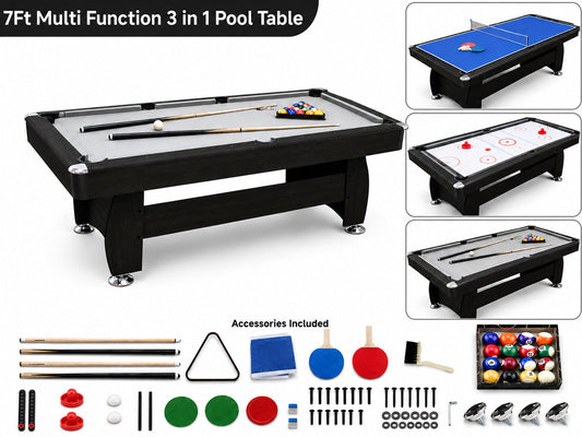 3 in 1 Pool Table Hockey Tennis Table – 7FT 18mm MDF Multi-Game Table with Electronic Hockey Puck