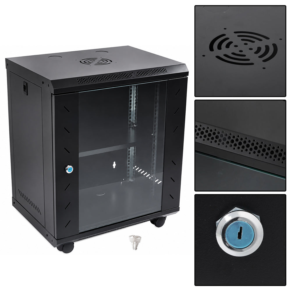 12U Network Server Cabinet Wall Mount Data Rack Enclosure 19 Inch Deep with Locking Glass Door