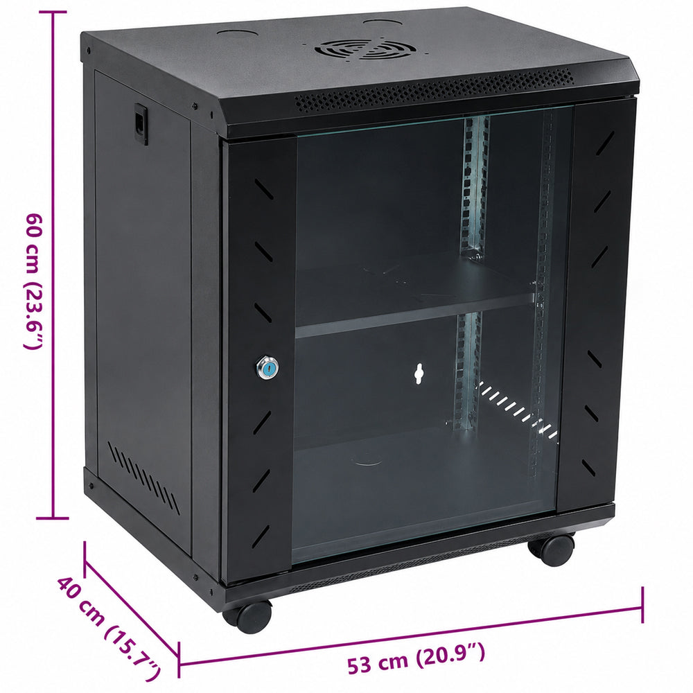 12U Network Server Cabinet Wall Mount Data Rack Enclosure 19 Inch Deep with Locking Glass Door