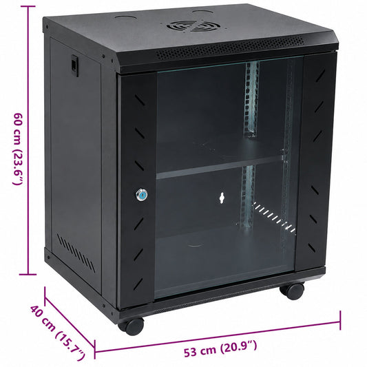 12U Network Server Cabinet Wall Mount Data Rack Enclosure 19 Inch Deep with Locking Glass Door