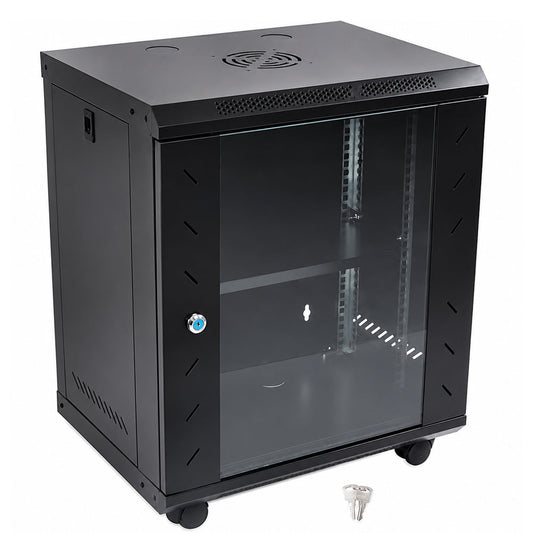 12U Network Server Cabinet Wall Mount Data Rack Enclosure 19 Inch Deep with Locking Glass Door