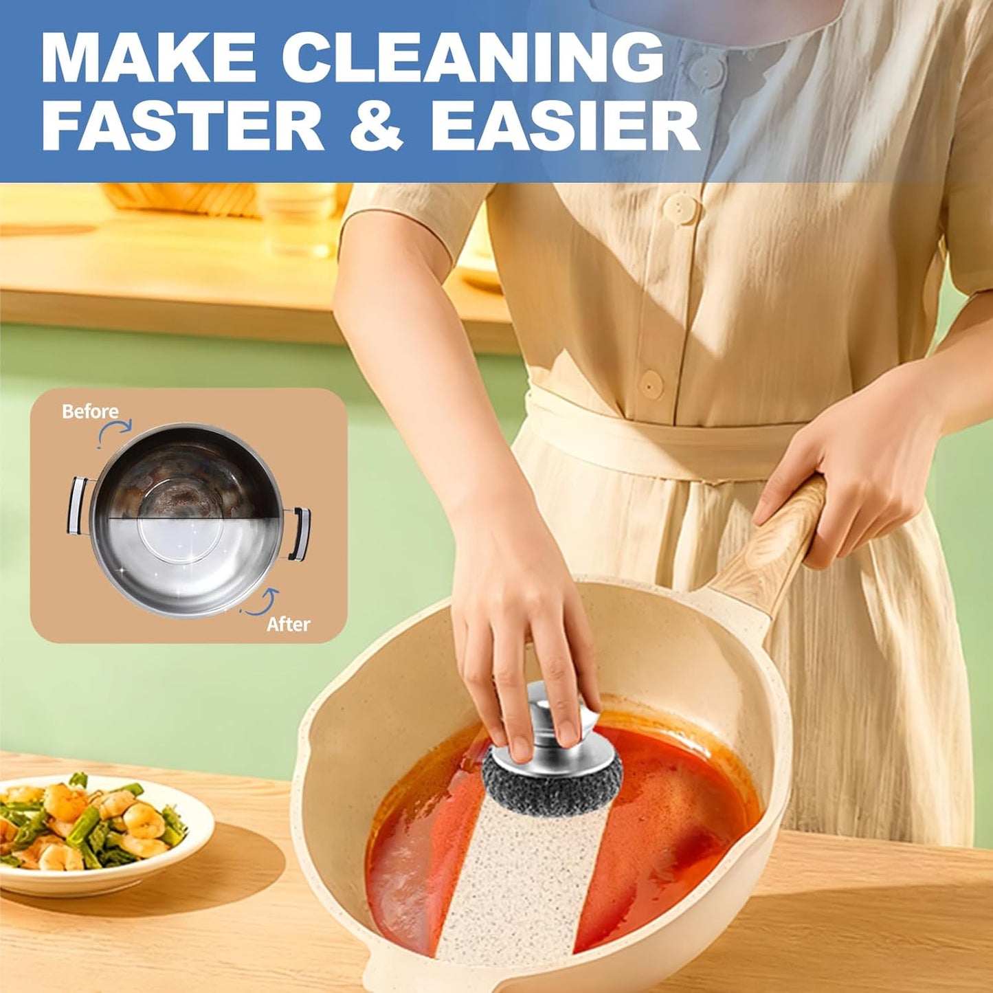 Steel Scrubber 8PCS Cleaning Pad Set with 2 Handles