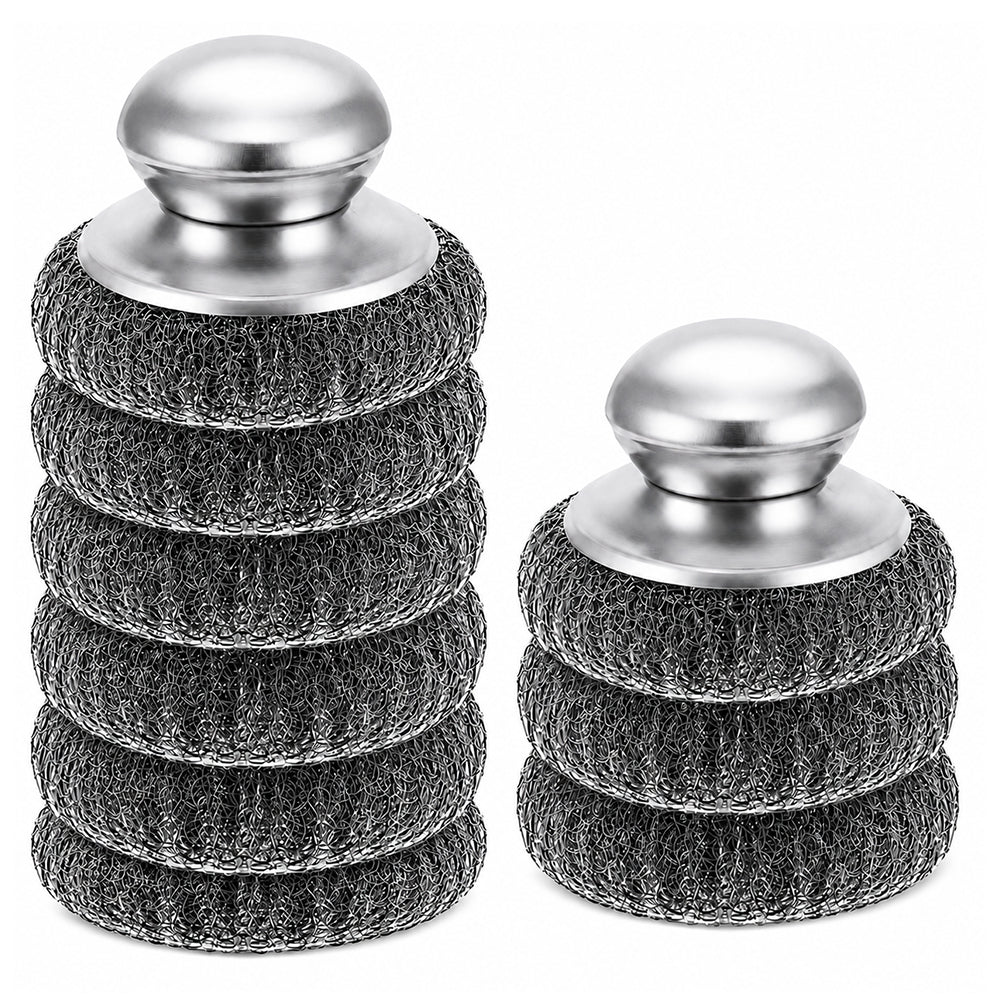 Steel Scrubber 8PCS Cleaning Pad Set with 2 Handles