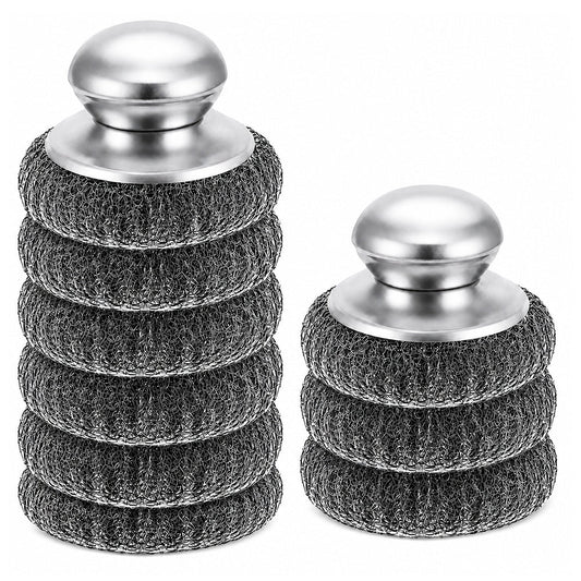 Steel Scrubber 8PCS Cleaning Pad Set with 2 Handles