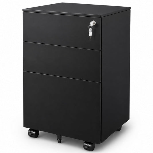 Office Cabinet with Wheels and Lock - Black